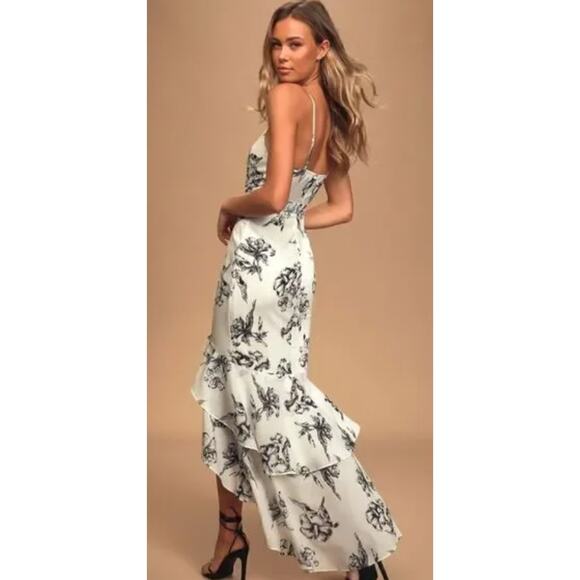 NWT Lulus Cupshe Darling Daylily Black White Floral Print High-Low Maxi Dress S - Picture 6 of 8